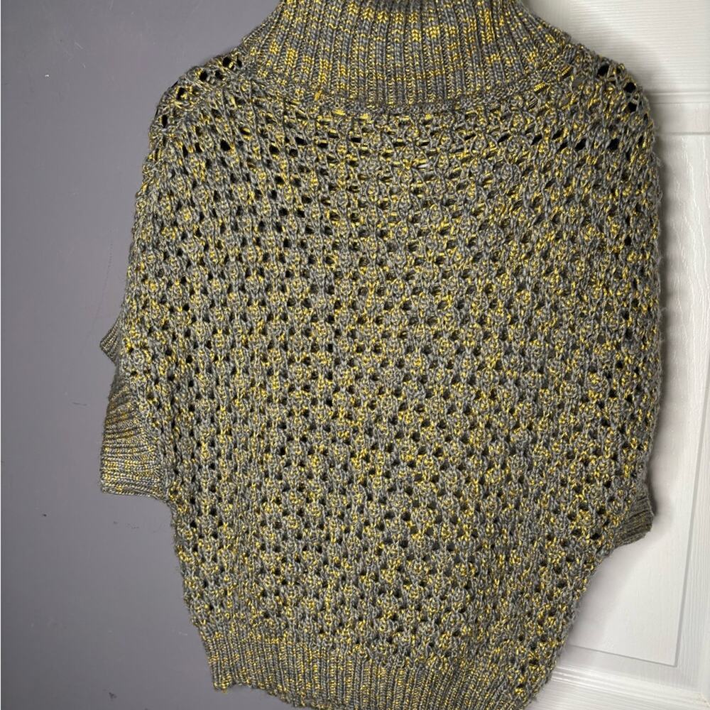 Hazel Gray Gold Open Knit Dolman Turtleneck Sweater Large - Picture 5 of 7
